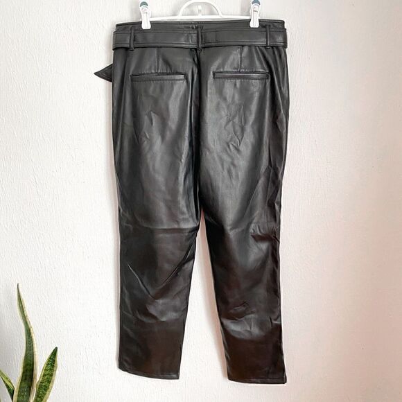 ANN TAYLOR LOFT BELTED SLIM TAPER PANTS BLACK Faux Leather Women’s 12 Belted - Picture 8 of 9